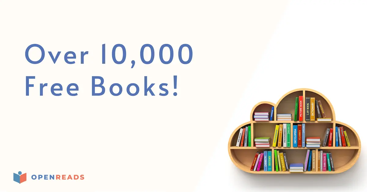 10,000+ free books: a cloud-shaped bookshelf full of colorful books